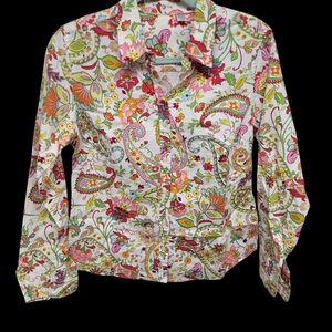 Izod White Button-Up Shirt with Pink, Orange and Green Paisley